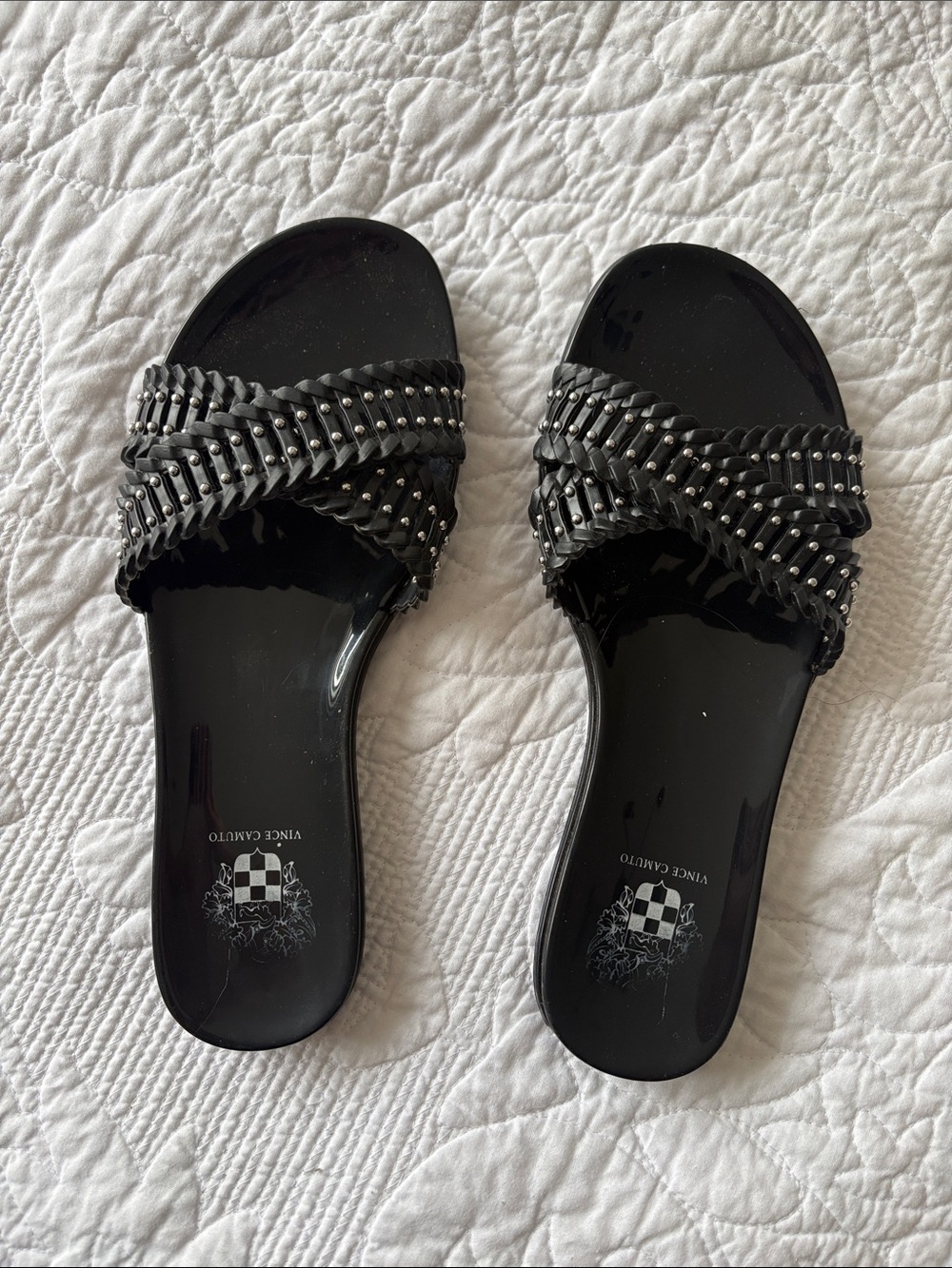 Vince Camuto Black Studded Braided Slide Sandals